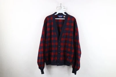 Vintage 70s Pendleton Mens Size XL Virgin Wool Knit Cardigan Sweater Plaid USA - Image 1 of 4