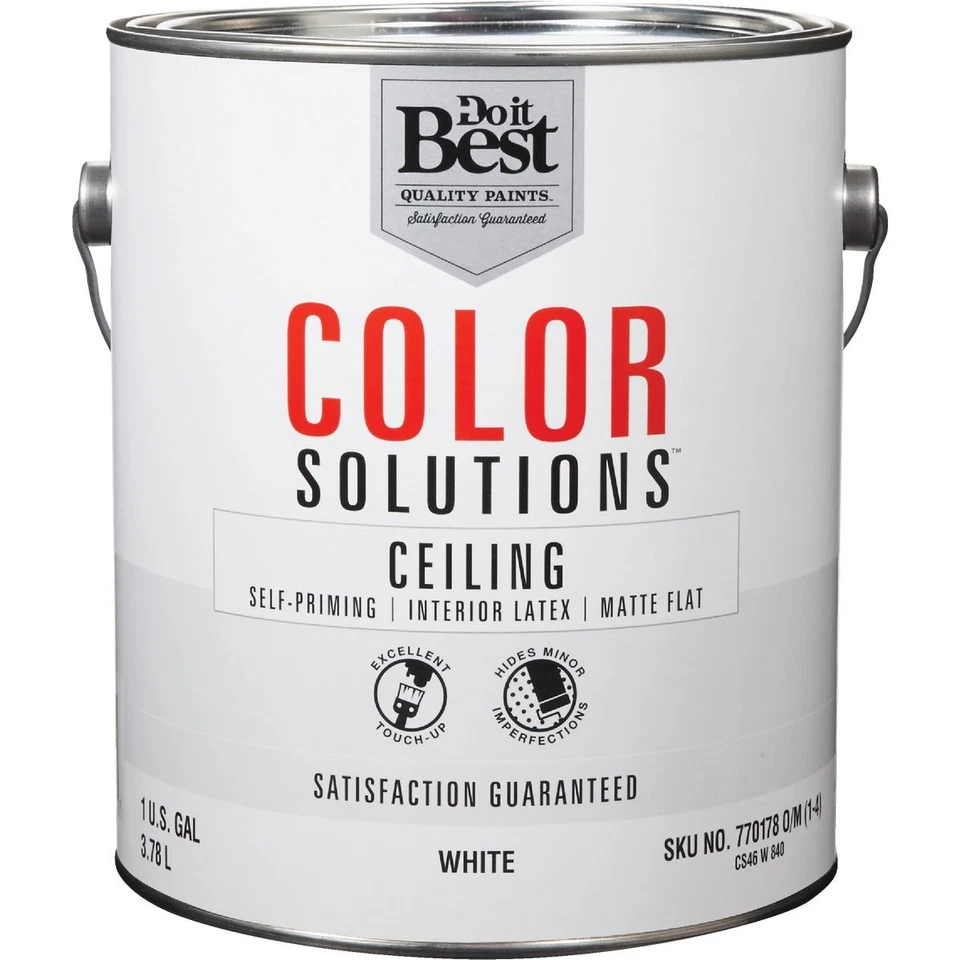 Pintura de techo plana autocebante de látex Do it Best Color Solutions, blanca, 1 gal. Foto 1 de 2
