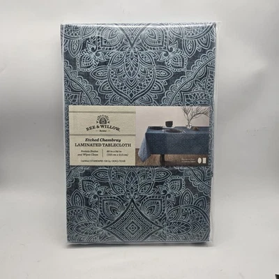 Bee & Willow 60x84 Etched Chambray Laminate Tablecloth Resists Stain Oblong Oval - Image 1 of 4