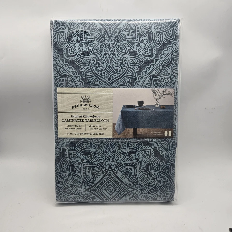 Bee & Willow 60x84 Etched Chambray Laminate Tablecloth Resists Stain Oblong Oval - Image 1 of 4