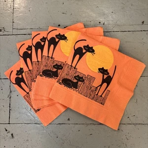 Vintage Cocktail Halloween Serviette ~ schwarze Katze Mond Menge 6 - Bild 1 von 3