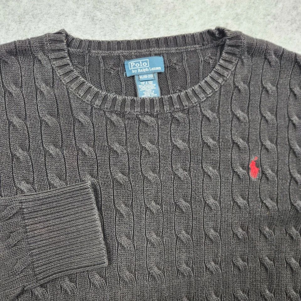 Polo Ralph Lauren Suéter Niños XL Negro Cable Tejido Pescador Preppy Clásico Foto 1 de 4