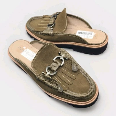 Мокасины женские Donald Pliner Hampton Mule размер 10 с бахромой серо-коричневые змеиная подошва НОВЫЕ - Изображение 1 из 4