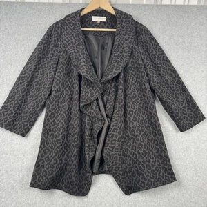 Calvin Klein Blazer Jacket Womens 16 Black Gray Leopard Animal Print Open Front - Picture 1 of 9