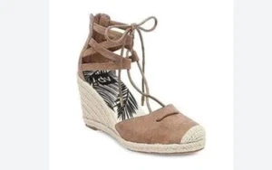DV Dolce Vita Size 7 Taupe Suede Manica Lace Up Sandal Espadrille Wedge Boho - Picture 1 of 10