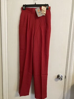 Pantalones para mujer Tanjay rojos talla 10 plisados vintage lana poliéster EE. UU. #322 Foto 1 de 4