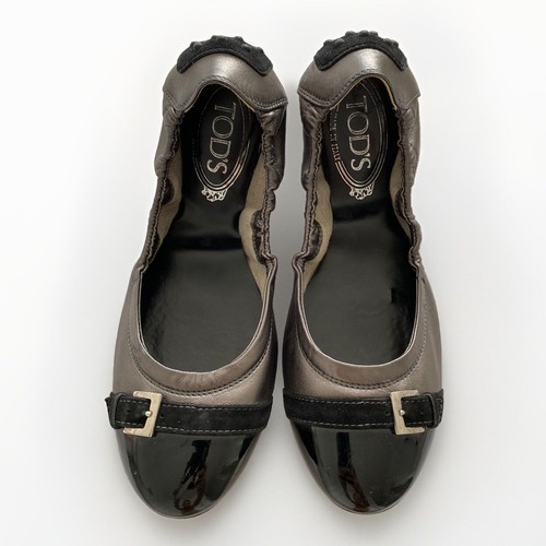 TOD’S Piatti da balletto in pelle grigia nera Tod's 37 5 ottime condizioni