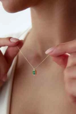 2.5Ct Emerald Cut Simulated Emerald/CZ Birthstone Pendant 14k Yellow Gold Plated - Image 1 of 4