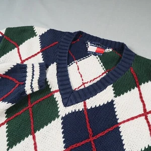 Vintage Tommy Hilfiger Sweater Mens Size XL Diamond Pattern Pullover Knit Cotton - Picture 1 of 11