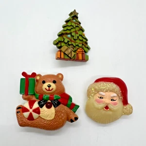 Vintage Christmas Brooch Lot - Musical Bear Xmas Tree Santa Claus Pin Collection - Picture 1 of 10