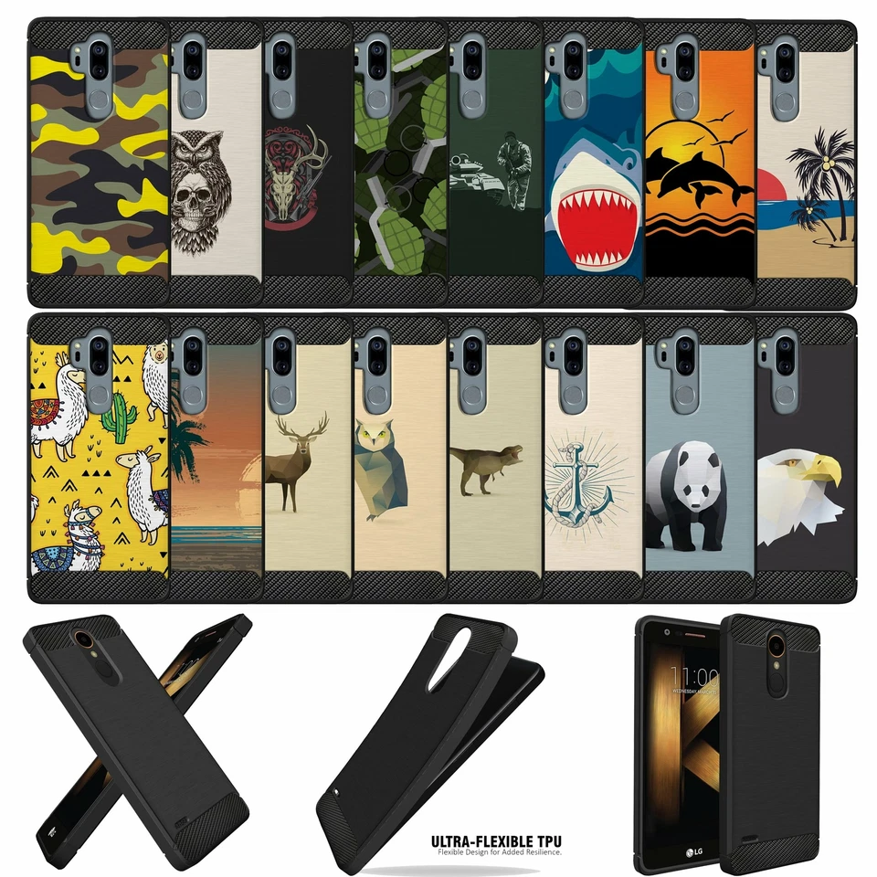 For (LG G7/ LG G7 ThinQ) Black TPU Bumper Carbon Fiber Flexible Case - Image 1 of 1