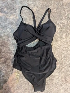 Eomenie Women's Large One Piece Black Swimsuit With Cross Strap Back And Peek A - Picture 1 of 13