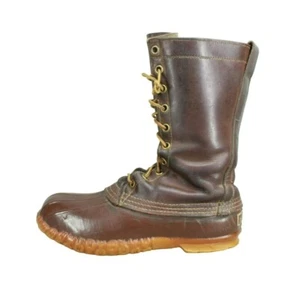 Vintage LL Bean Men's Brown Leather Unlined Hunting Tall Duck Boots Size 8 M - Picture 1 of 9