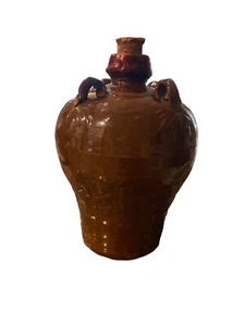 Brocca bottiglia vino riso ceramica smaltata marrone cinese VINTAGE con tappo - Foto 1 di 6