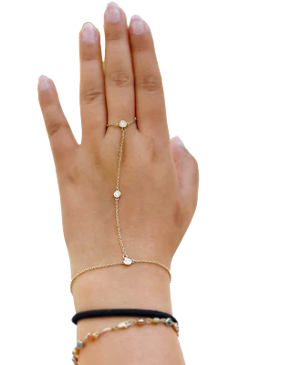 Brazalete de dedo de oro amarillo macizo de 14K con anillo de diamantes CVD cadena 0,30 ctw Foto 1 de 4