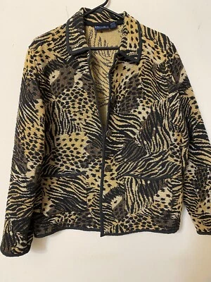 CHAQUETA DE COLECCIÓN JANE ASHLEY ANIMAL PRINT TAPIZ BOHO HIP MOD ELEGANTE BOTÓN DE METAL L Foto 1 de 4