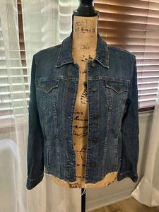 Eddie Bauer Women's L Blue Jean Jacket Coat Specially Dyed Stretch Embellished - Picture 1 of 6