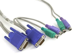 KVM Console Serveur Câble 2x HD15 VGA 4x Ps/2 Video Switch IBM 06P6007 3.5m - Photo 1/1