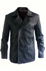 Double Breasted 9th Doctor Vintage Black Motorcycle Biker Genuine Leather Coat - Picture 1 of 3