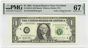 1995 $1 Federal Reserve Note PMG Superb 67 EPQ Radar Serial Cleveland Ohio C259 - Picture 1 of 2