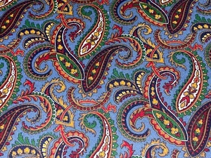 1/2 Yd Vintage Blue Paisley Floral Print BTHY Cotton Fabric by Cranston Print - Picture 1 of 6