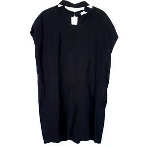 Mo:Vint Womens Tunic Dress Size Medium Black Linen Blend Choker Cap Sleeves - Picture 1 of 12