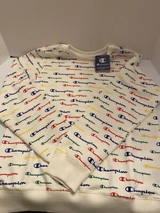 CHAMPION Boys White All Over Print Color Script T-shirt Long Sleeve Size XL NWT - Picture 1 of 6