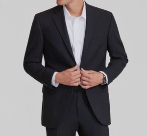 DKNY Men's Black Solid Modern-Fit Nested 2-Piece Jacket Pants Suit Size 46R - Picture 1 of 6