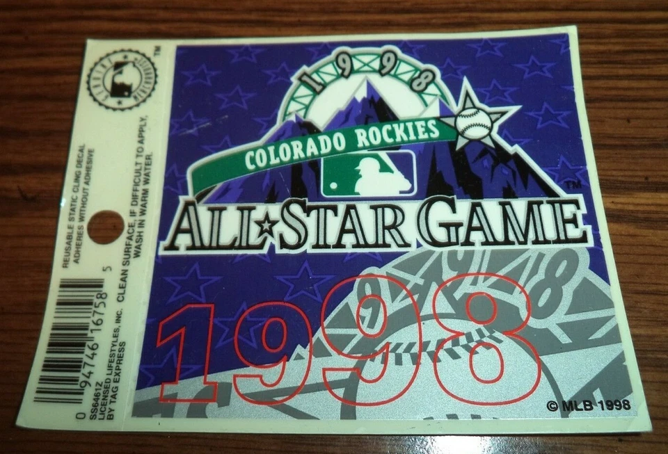 MLB COLORADO ROCKIES Baseball 1998 ALL STAR GAME Reusable Static Cling Decal - Image 1 of 1