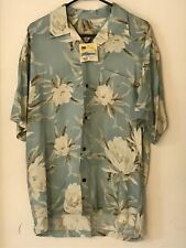 L Men's TROPICAL GROUP  Vintage Blue Rayon Floral Hawaiian Shirt NEW WITH TAGS