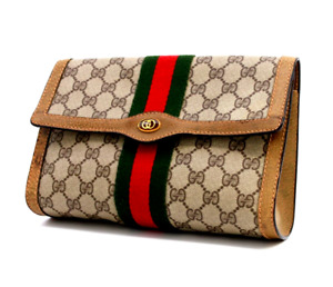 Gucci Vintage Bag Clutch Handbag Purse Sherry GG Supreme Brown Medium Authentic
