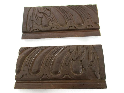 2 Small pieces Antique French Carved Oak Reclaimed Architectural Trim Pediment Cover
