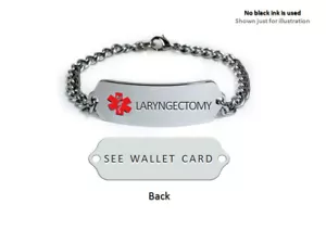 Pulsera de alerta de identificación médica para laringectomía. Tarjeta médica gratuita. - Imagen 1 de 7