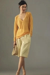 Maeve by Anthropologie Sheer Oversized Linen V-Neck Sweater - Size - Medium - Picture 1 of 9