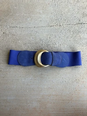 Vintage Express Genuine Leather Belt Size M Women's Made in USA Blue/Gold - Image 1 of 4