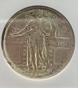 NGC AU58 FH (FULL HEAD) ~ 1917 TYPE 1 ~ 25C ~ SHARP DETAILS, GOOD TONING - Picture 1 of 6