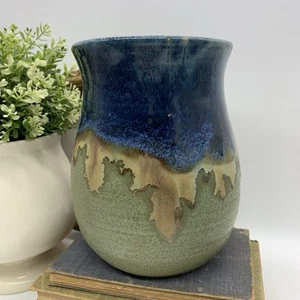 Pigeon River Studio Kunstkeramik Vase blau grün Tropfglasur - Bild 1 von 9