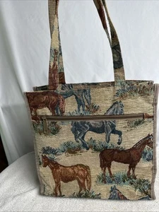 VTG Horse Theme Tapestry Tote Bag - Picture 1 of 17