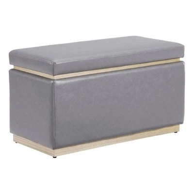 Bowery Hill Rectangle Storage Ottoman Natural Wood Trim in Grey Faux Leather - Image 1 of 4