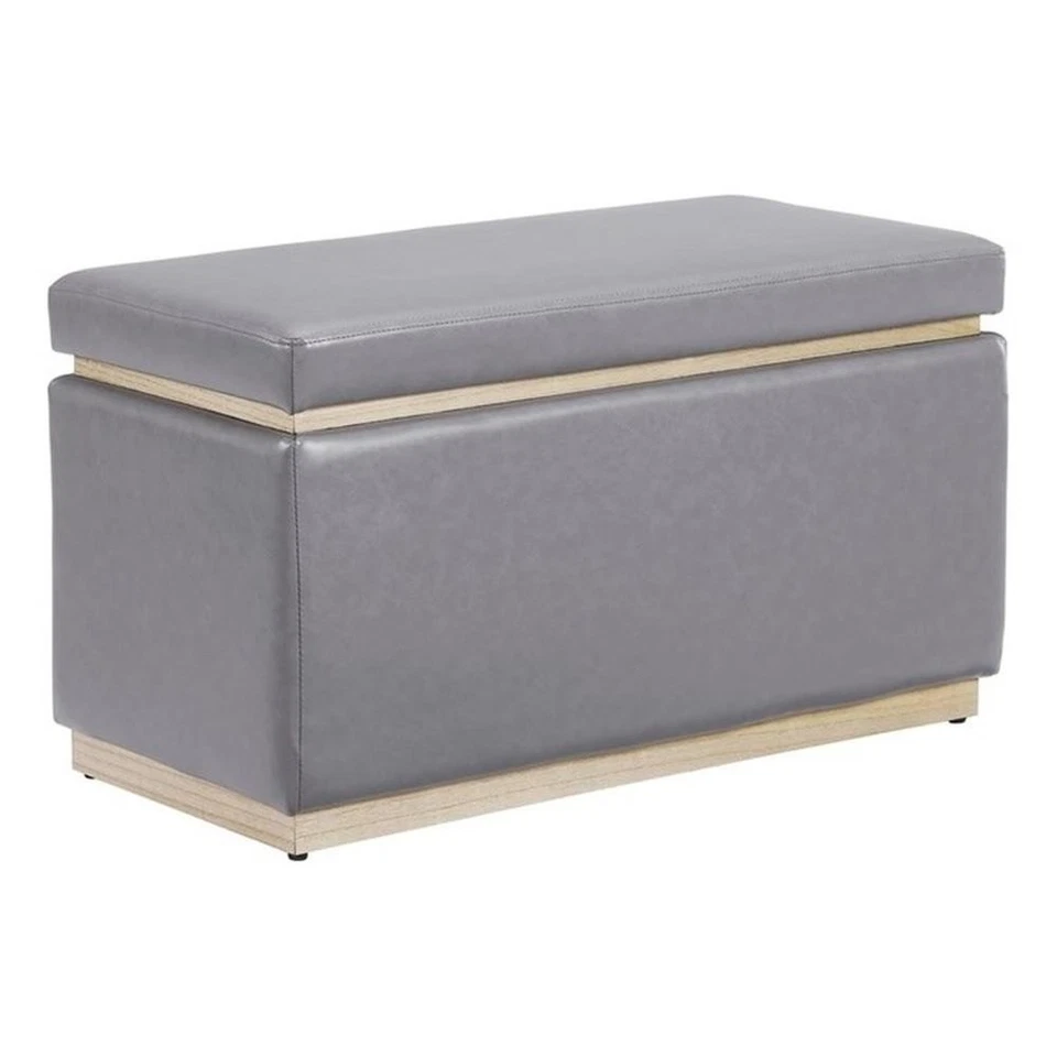Bowery Hill Rectangle Storage Ottoman Natural Wood Trim in Grey Faux Leather - Image 1 of 4