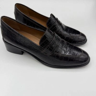 Mocasín Lauren Ralph Lauren Cuero Marrón Estampado Cocodrilo Tacón Bloque Foto 1 de 4