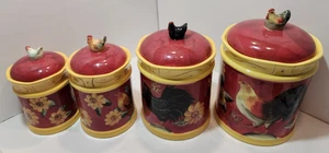 Susan Winget Keramik Hahn und Sonnenblume Kanister 4er Set mit Hühnern oben - Bild 1 von 24