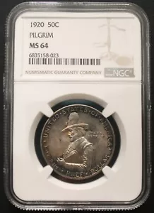 1920 50 Cents Pilgrim , NGC MS 64 , nice silver coin # 1651, 50-8 - Picture 1 of 4