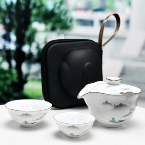 Luxus Gong Fu Teetassen Teekanne Set Tragbar Reise Stoßfest Tasche für 1-2 Männer - Bild 1 von 16