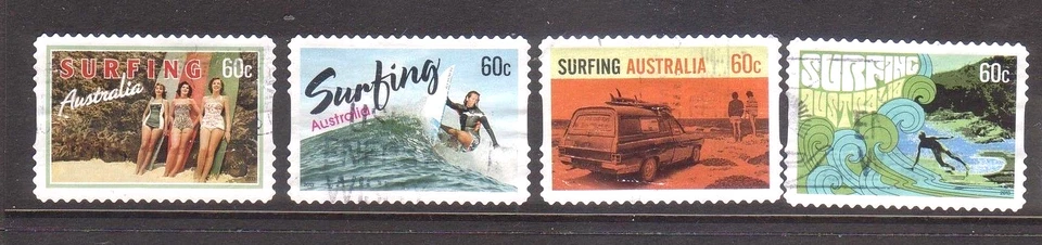 Australia 2013 Surfing Australia Fine used set 4 self adhesive stamps. - Image 1 of 1