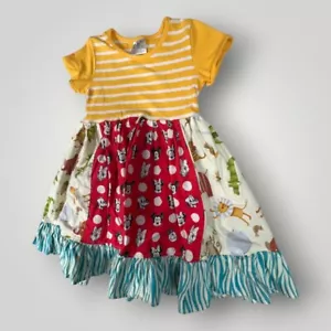 Mimo Boutique Dress Girls 4 Yellow Mickey Mouse Ruffle Disney Colorful - Picture 1 of 5