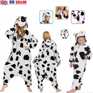 Kids/Adult Cow Onsies Pajamas Unisex Kigurumi Animal Cosplay Christmas Day UK - Picture 1 of 14
