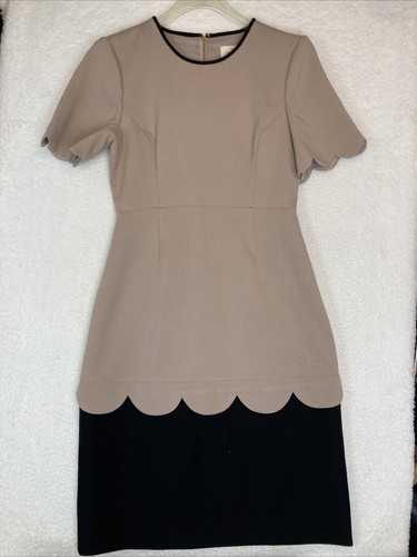 Abito midi donna Kate Spade taglia 6 spugna crepe smerlato marrone nero gonna orlo