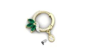 ANELLO NASO IN ORO MASSICCIO 14K CON SMERALDO E DIAMANTI - Foto 1 di 7