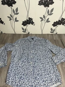 Hugo Boss Mens Shirt Large White Blue Circles Regular Relegant Long Sleeve XL - Imagen 1 de 11